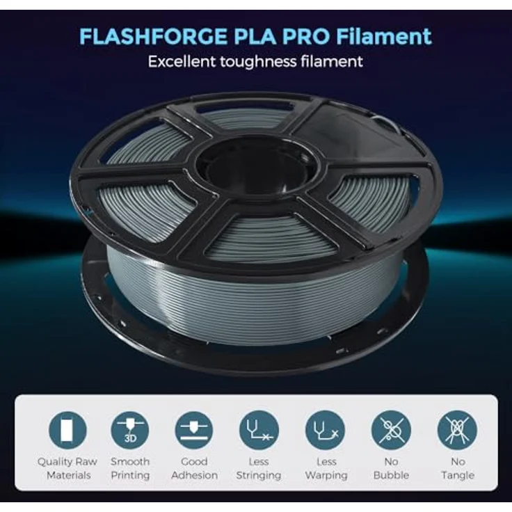 FLASHFORGE PLA PRO Filament 1,75 mm, 1 kg Spule, Maßgenauigkeit +/- 0,02 mm, bessere Zähigkeit, grau – Bild 2