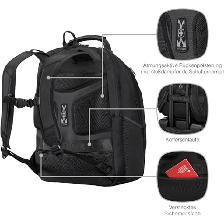 Wenger Legacy Black Series, 16" Laptop Rucksack, aus recyceltem Material, mit Triple Protect Fach und Trolleyriemen, schwarz – Bild 5