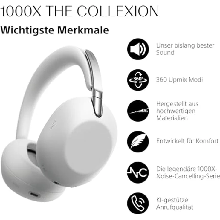 Sony 1000X THE COLLEXION, kabellose Bluetooth-Over-Ear-Kopfhörer mit Hi-Res-Sound, Noise Cancelling, 360 Spatial Audio – Platin Weiß – Bild 2
