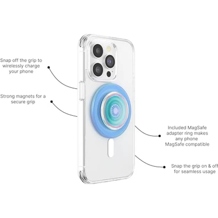 PopSockets PopGrip für MagSafe, telefon grip mit Kickstand und austauschbarem Top, sicherer Halt für iPhone MagSafe Hüllen - Blau Opaleszent – Bild 2