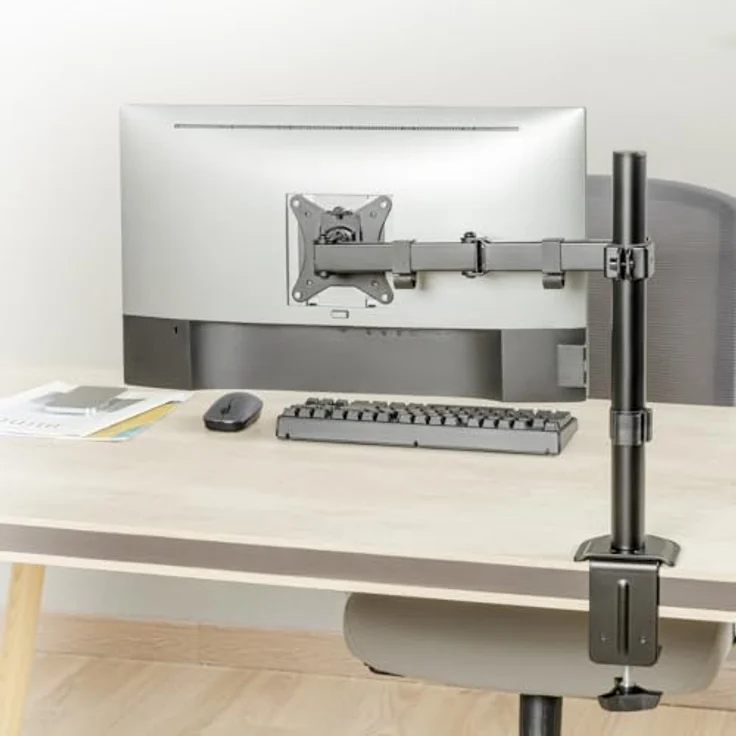 Ranqer Monitor Arm Single zwart (RQ-MONITOR-ARM-SINGLE-BLK), Höhenverstellbare Monitorhalterung für 17-32 Zoll Monitore, Schwarz, 9 kg Tragfähigkeit, VESA-kompatibel, integriertes Kabelmanagement – Bild 5
