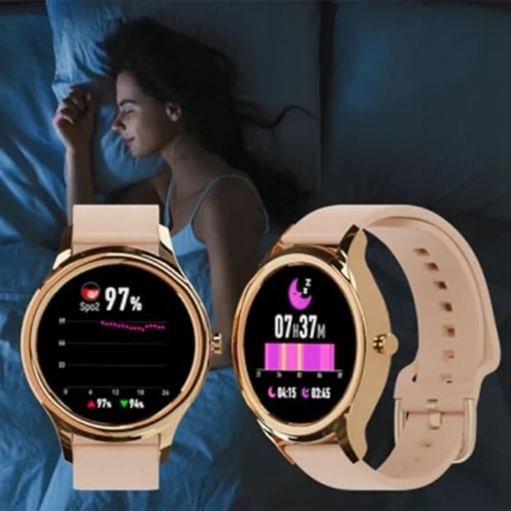 FOREVER Smartwatch Damen Gold Forevive SB-340 1.32 Zoll - Sportuhr mit Schrittzähler Fitness Tracker Herzfrequenz Schlaftracker SpO2 Überwachung - Smartwatch Wasserdicht IP68 - iOS/Android – Bild 3