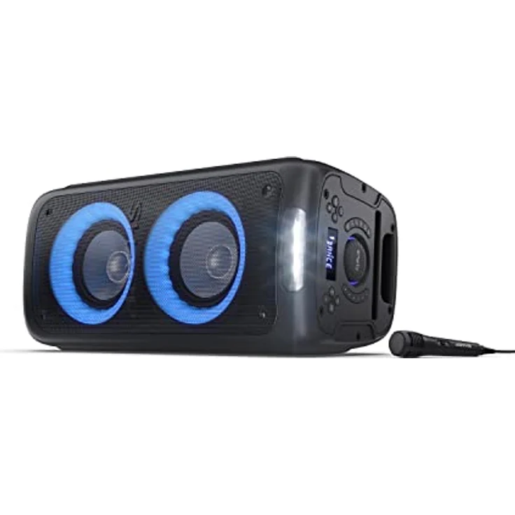 SHARP PS949 Bluetooth Party-Lautsprecher (200 Watt, integrierter Akku mit 13 Stunden Spielzeit, Super Bass, LED-Lichteffekte, inkl. Mikrofon), schwarz – Bild 5