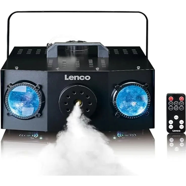 Lenco LFM-220BK, Nebelmaschine mit Dual-Matrix-RGB-Beleuchtung, 900 Watt, 1 Liter Tank, inkl. kabelloser Fernbedienung