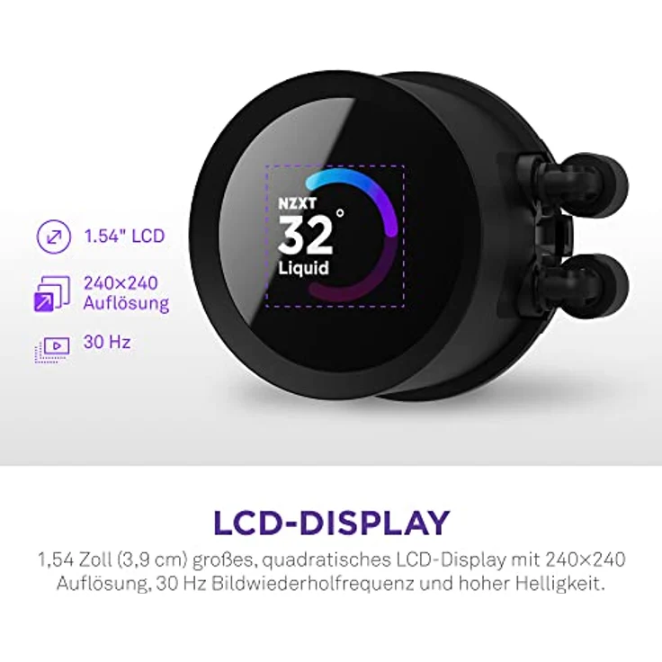NZXT Kraken 240 RGB - RL-KR240-B1-240mm AIO CPU Wasserkühlung - 1,54" LCD Display 240x240-2x120mm RGB Core Fans - EIN Breakoutkabel zur einfachen Installation - anpassbar durch NZXT CAM - Schwarz – Bild 3