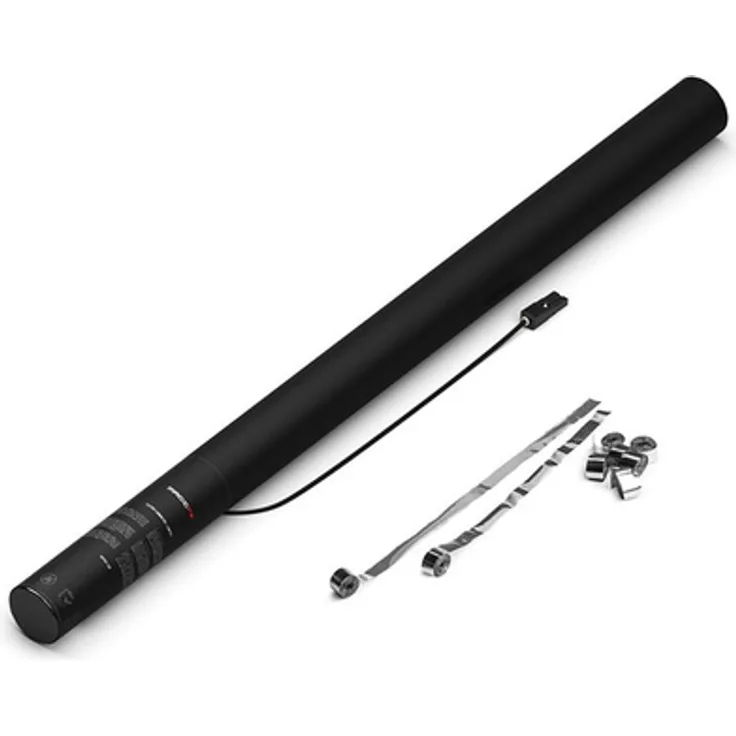 Magic FX E Cannon 80 cm, Elektrische Konfetti Kanone mit silber metallic Luftschlangen, TÜV-zertifiziert