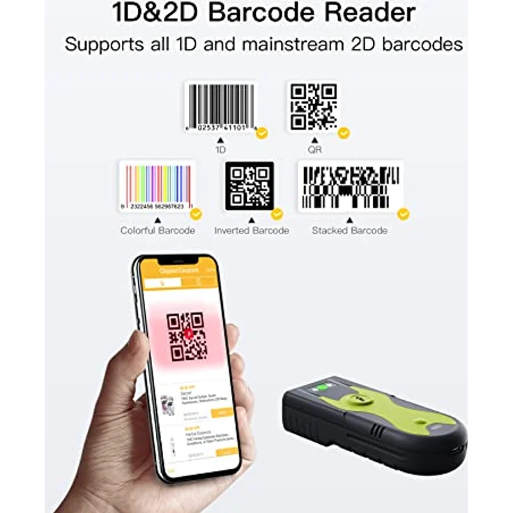 Inateck Barcode Scanner Bluetooth 2D mit 2,4Ghz USB Adapter, liest Barcodes von Bildschirmen, Exklusive Schnelltasten, BCST-42 – Bild 2