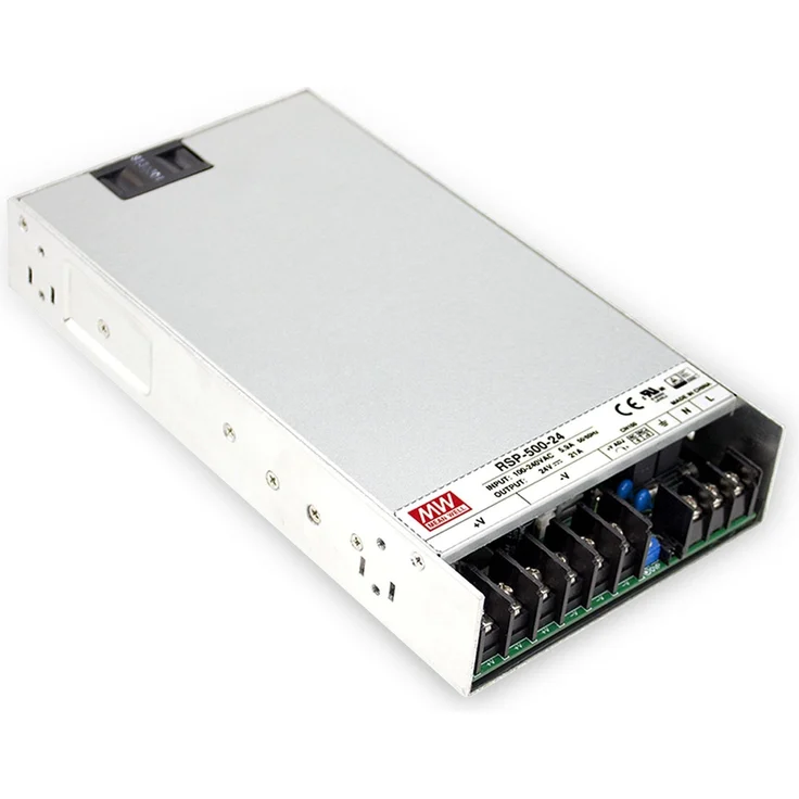 MeanWell AC/DC-Netzteilbaustein, 504 W, Konstantspannung, aktiver PFC-Filter, flaches Design (1U), aktive Kühlung, Metallgehäuse, Silber