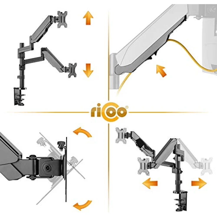 RICOO Dual Monitor Halterung Tisch Mechanische Feder für 17-32 Zoll, VESA Tischhalterung, Monitorarm TS9611, Monitorhalterung 2 Monitore Arm Bildschirmhalterung Bildschirm Halter – Bild 3