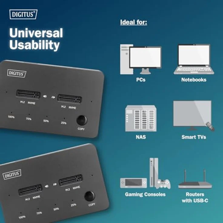 Digitus DA-71545-1, NVMe Klonstation USB3.1 Gen2 Typ-C für 2 M.2 SSDs bis 4 TB, Festplattengehäuse, Schwarz – Bild 5