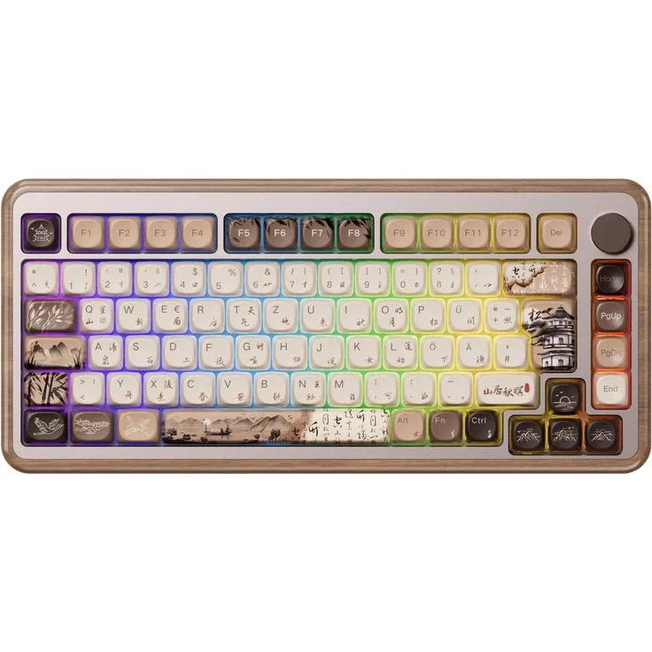 AKKO MU02 75% Wooden Mechanical Gaming Keyboard, ISO-DE Layout, RGB Hot Swap, BT5.0/2.4G Wireless & Type-C Wired, Akko V3 Piano Pro Switch (Linear)