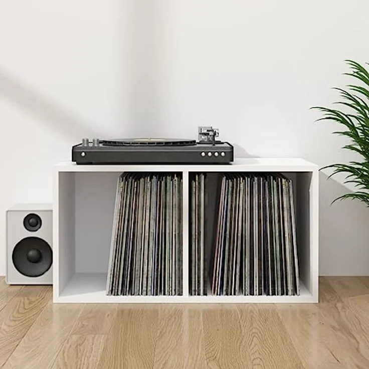 vidaXL Schallplatten-Aufbewahrungsbox Weiß 71×34×36 cm Spanplatte – Bild 2
