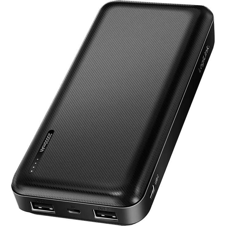 LogiLink Powerbank 20.000 mAh, 2x USB-A & 1x USB-C, schwarz, kompakt mit LED-Anzeige