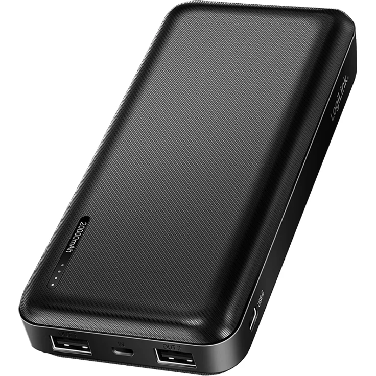 LogiLink Powerbank 20.000 mAh, 2x USB-A & 1x USB-C, schwarz, kompakt mit LED-Anzeige
