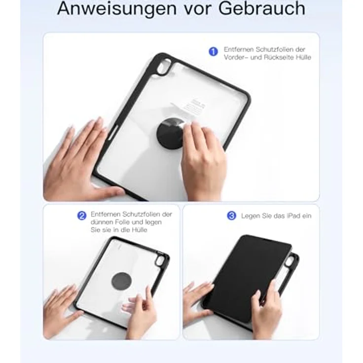 Inateck Hülle mit Tastatur für iPad 11 A16 2025 und iPad 10. Gen. 2022, 360° Drehung, vertikaler/horizontaler Ständer, mit Stifthalter, magnetisch abnehmbar, QWERTZ, N0029 – Bild 5