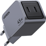 UGREEN Nexode Pro 45W Dual USB-C GaN Wandladegerät, schnelles Ladegerät in Grau