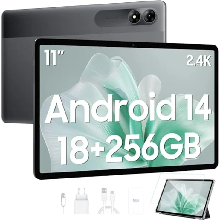Blackview Tab9 WiFi Android 14 Tablet 11 Zoll FHD+ Großes Display, 18GB+256GB(2TB) Octa-Core T606 Widevine L1 Gaming Tablet 13MP+5MP, 8200mAh Akku mit 2.4G/5G WiFi, GMS, Face ID, Gehäuse, Schutzfolie, Blau – Bild 1