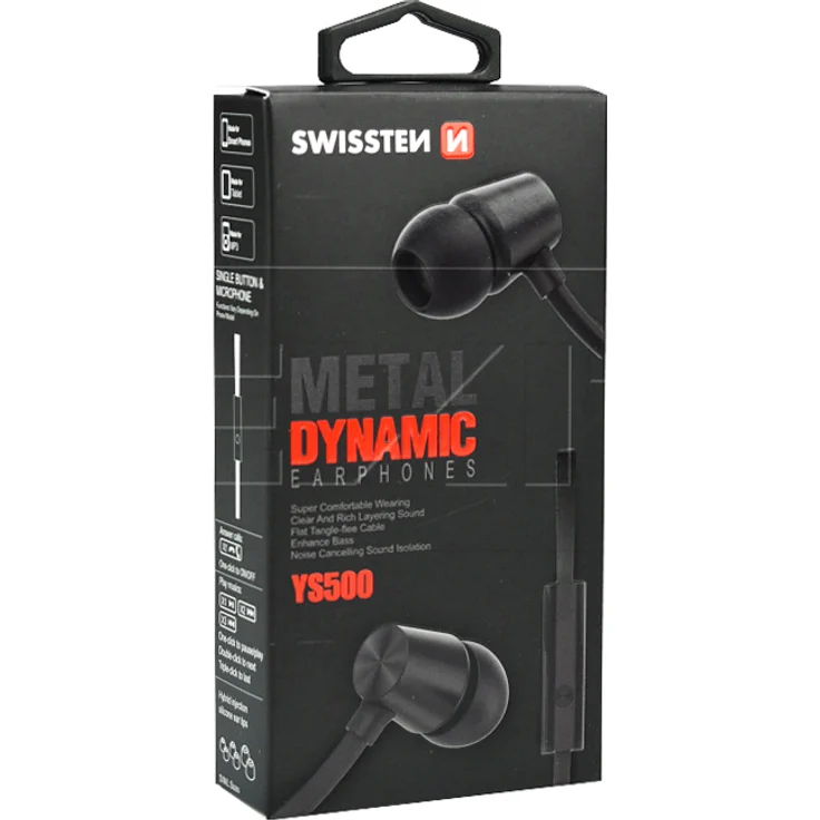 Swissten YS500 Metal Dynamic Stereo-Kopfhörer mit Mikrofon - Schwarz