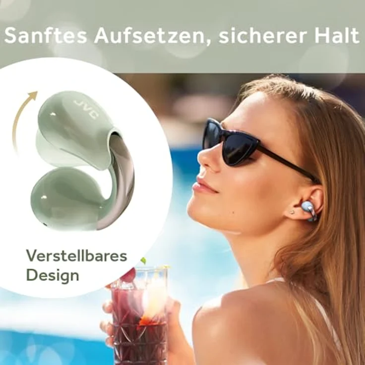 JVC Nearphones HA-NP1T-GN, kabellose In-Ear Ohrhörer im Earcuff-Design mit Bluetooth 5.3, IPX4 Spritzwasserschutz, 24 Stunden Wiedergabezeit, grün Perlmutt-Opt – Bild 4
