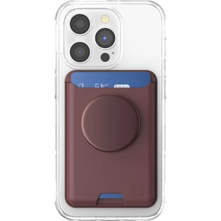 PopSockets PopWallet, Telefon-Geldbörse mit erweitertem Griff und MagSafe-Adapterring, kompatibel mit kabellosem Laden, für bis zu 3 Karten - Oxblood – Bild 2