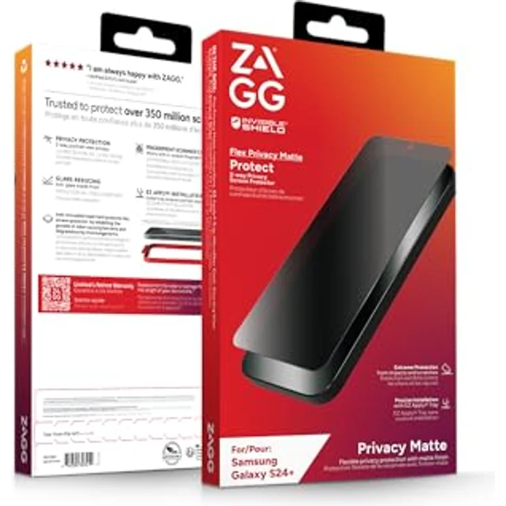 ZAGG InvisibleShield Flex Privacy Matte Displayschutzfolie für Samsung Galaxy S24 Plus, stoßfest, Aufprallschutz, biometrischer Schutz, klar – Bild 4