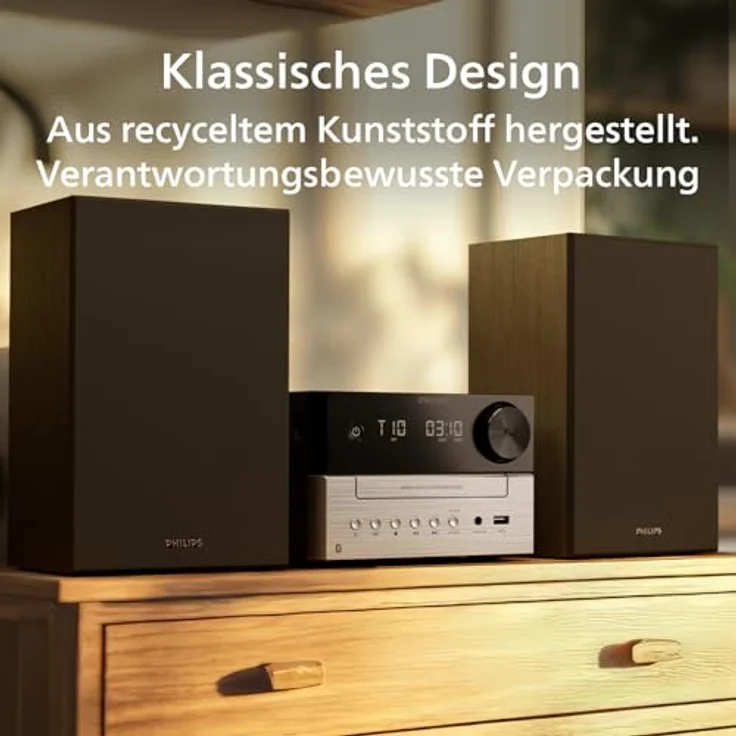 Philips TAM3205M2/12 Micro-HiFi-Anlage, 20 W RMS, Bluetooth 5.4, CD-Player, Schwarz/Silber – Bild 4