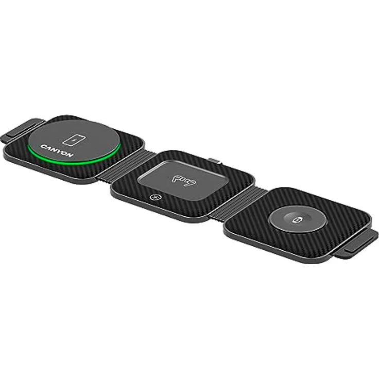 CANYON Faltbar 3 in 1 Ladestation Apple Watch und iPhone Airpods mit Reisetasche Wireless Charger 3 in 1 für iPhone 14/13/12/11/XR/XS/X/8 Apple iWatch 8/6/5/4/3/2/SE/Airpods Pro/3/2 Reiseladegerät, Schwarz