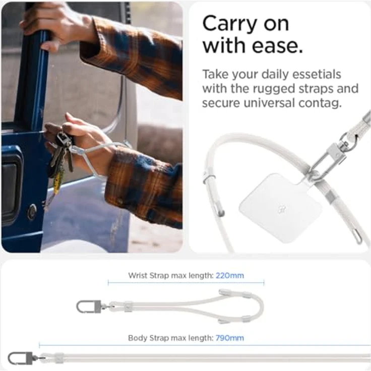 Spigen Universal Handykette zum Umhängen und Handschlaufen Set mit ConTag Smartphones Kette Kompatibel mit iPhone 16/15 Pro Max, Samsung Galaxy S24/S23, Xiaomi, Pixel Lanyard Strap - Perl White – Bild 5