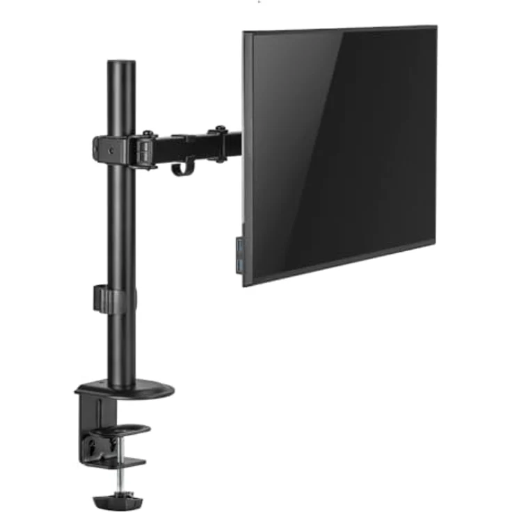 Ranqer Monitor Arm Single zwart (RQ-MONITOR-ARM-SINGLE-BLK), Höhenverstellbare Monitorhalterung für 17-32 Zoll Monitore, Schwarz, 9 kg Tragfähigkeit, VESA-kompatibel, integriertes Kabelmanagement – Bild 2