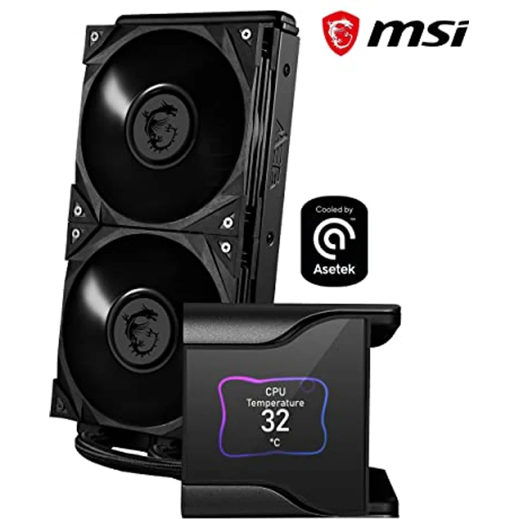 MSI MEG CORELIQUID S280 AIO CPU-Wasserkühlung, 2.4 Zoll IPS Display, 7th Gen Asetek Pumpe, VRM Lüfter, 2x Silent Gale P14 Lüfter, verdampfungssichere Schläuche, MSI Center, AMD & Intel Kompatibel – Bild 2