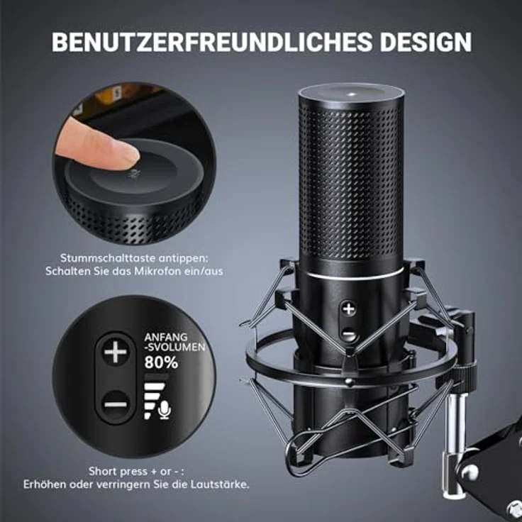 TONOR Q9 USB Podcast Mikrofon, Gaming PC Studio Streaming Mic Kit mit 200 cm Kabel, Arm Stand und Pop-Filter, Kondensator-Mikrofon für PS4/5/Discord/Twitch und YouTube – Bild 5