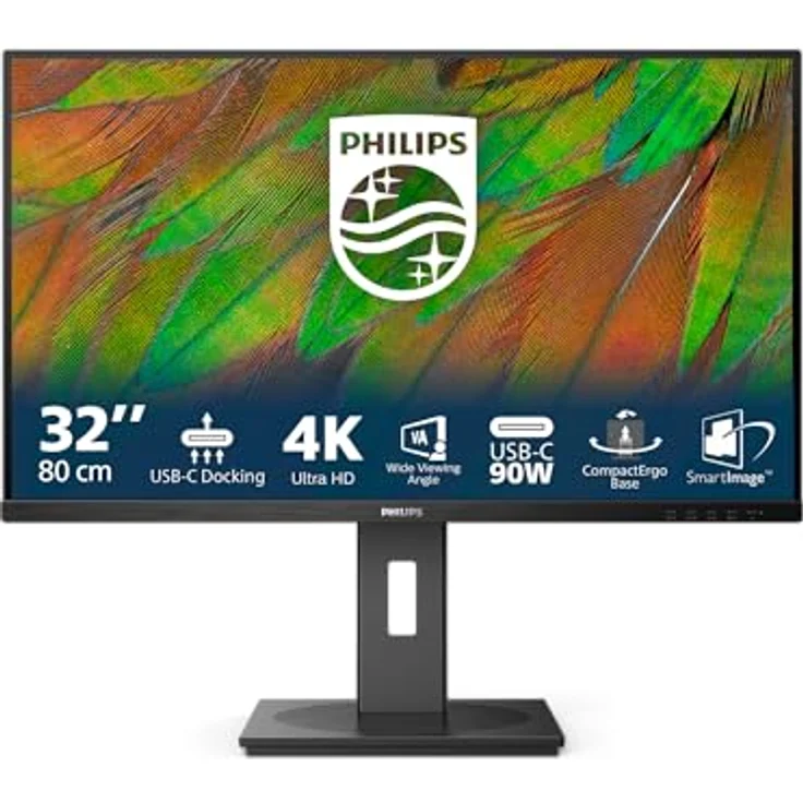 PHILIPS 32B1U3900-32 Zoll UHD Monitor, höhenverstellbar, Lautsprecher, schwarz (3840x2160, 60 Hz, HDMI, DisplayPort, USB-C, USB Hub, RJ45) – Bild 1