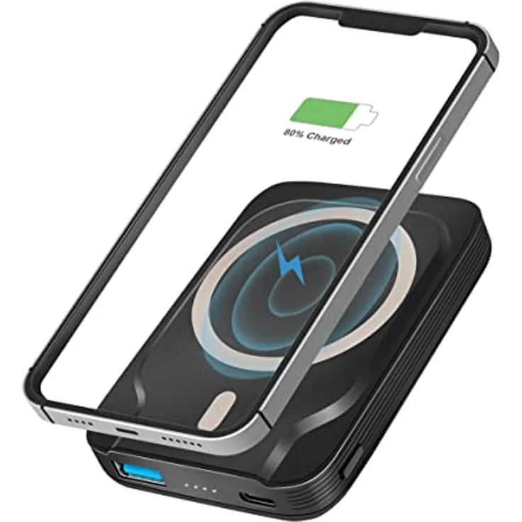 LogiLink PA0287 - magnetische Wireless Powerbank mit 5000 mAh, kabelloses Laden von QI-Geräten oder USB-C PD (PowerDelivery 3.0) + USB-A QC (QuickCharge 3.0) – Bild 2