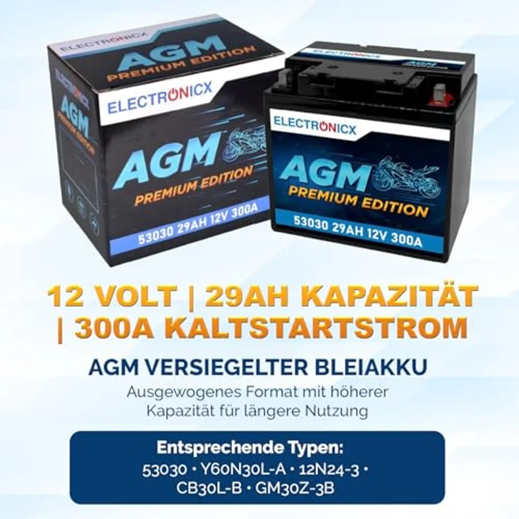 Electronicx AGM Motorradbatterie 29Ah 12V - wartungsfrei, auslaufsicher, vibrationsfest für Motorrad, Roller, Quad, ATV, Jetski – Bild 5