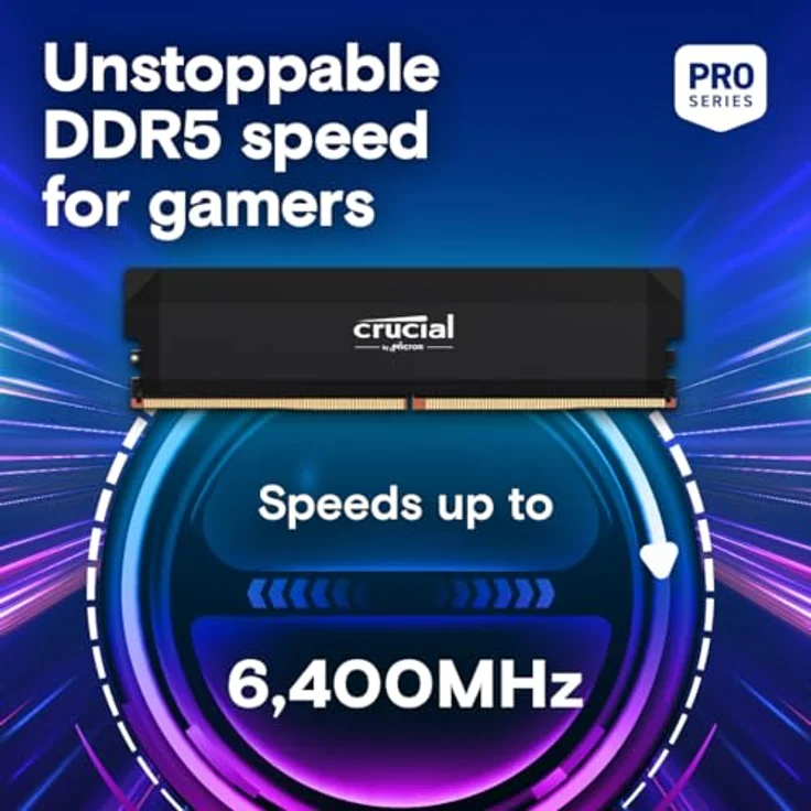Crucial Pro DDR5 RAM 64GB Kit (2x32GB) 6400MHz CL40, Overclocking Gaming, Intel XMP 3.0 / AMD Expo, Schwarz – Bild 2