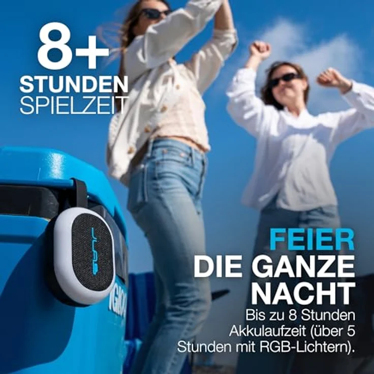 JLab Pop Party, tragbarer Bluetooth-Lautsprecher mit 8+ Std. Akku, 5W, RGB-Licht und IP55-wasserresistent, Schwarz – Bild 3