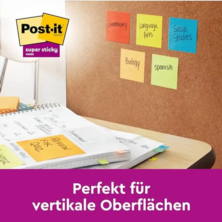 Post-it Super Sticky Haftnotizblock 655-6SS-PLAY, Playful Collection, 6x 90 Blatt, 76 x 127 mm, sortiert in ultrarot, vitalorange, ultragelb, limonengrün, paradiseblau und flieder – Bild 7