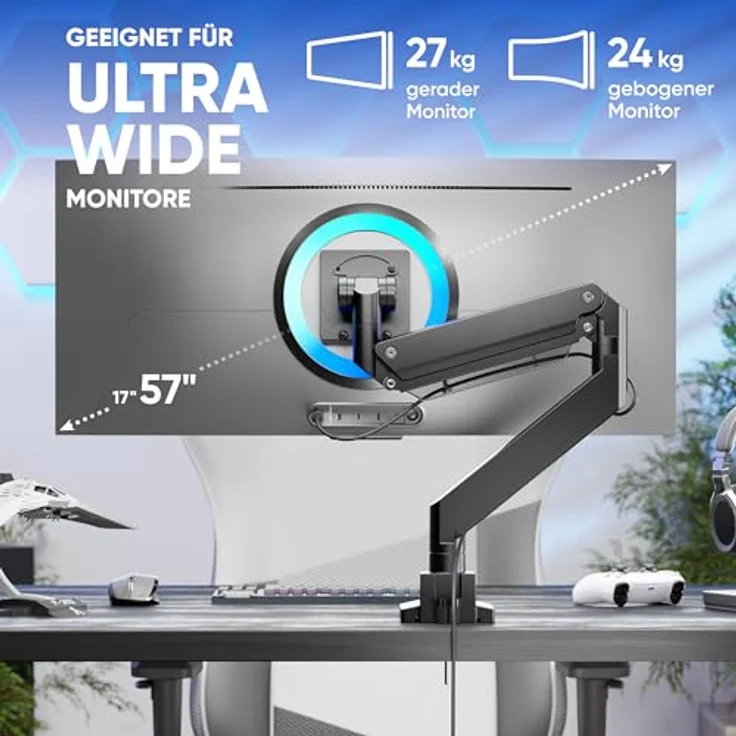 ONKRON Monitor Halterung Tisch für 17-57 Zoll Bildschirm bis zu 27 kg, Gasdruckfeder 75x75-200x200 VESA schwenkbar neigbar drehbar Schwarz G130-B – Bild 3