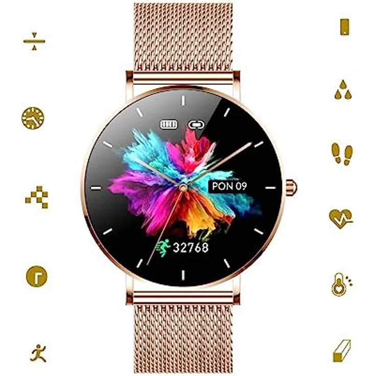 Manta smartwatch Damen 1,32 Zoll - IP67 Wasserdicht - Touchscreen - Schlafmonitor - Musiksteuerung - 22 Trainingsmodi - Fitness Tracker kompatibel mit Android/IOS - Alexa Gold SWU501GD – Bild 3
