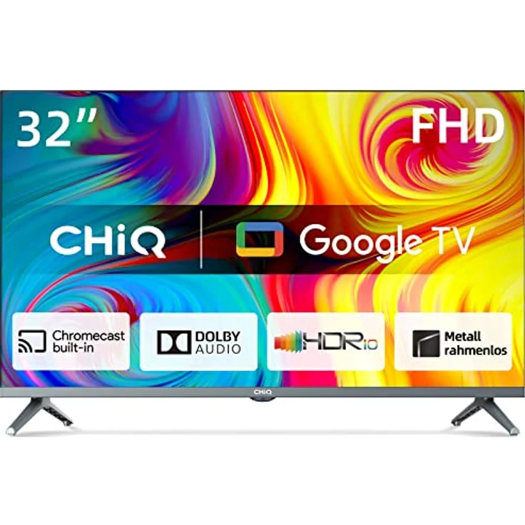 CHIQ L32H8CG 32 Zoll TV, Smart TV, FHD, Metallrahmenlos, HDR10&HLG, Triple Tuner(DVB-T2/S2/C), Google Play, 1.5G RAM+8G ROM, Chromecast, 2.4/5G WiFi, Google Assistant, HDMI, USB, CI, Kopfhörer – Bild 1