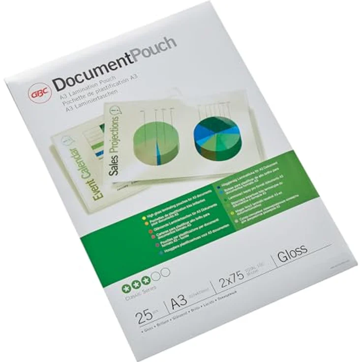 GBC Document Laminating Pouch, 25er-Pack, glänzend, 303 x 426 mm, 75 Mikron – Bild 1