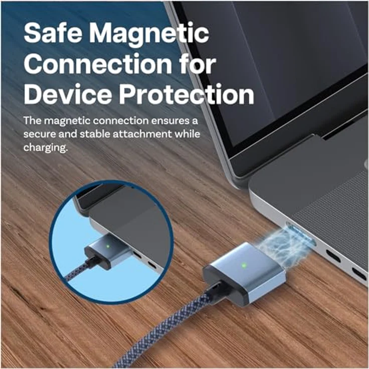 MMOBIEL USB-C auf Magnetisches 3 Kabel, 2m 140W Schnellladen für MagSafe 3, kompatibel mit MacBook Pro/Air, schwarz (blau) – Bild 5