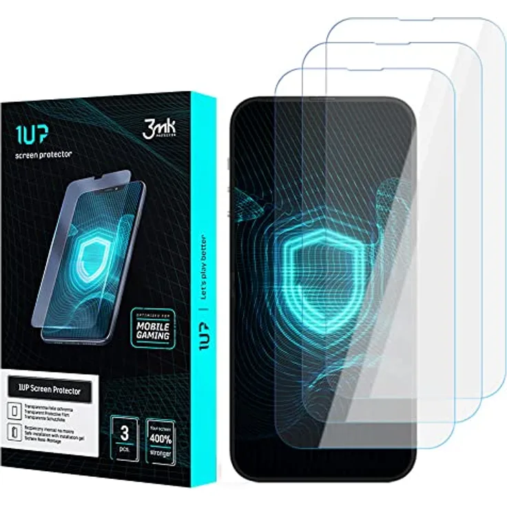3MK Folia 1UP iPhone 14/14 Pro 6,1" Displayschutzfolie, transparent, Gaming-Schutzfolie, 3er Pack, hohe Berührungsempfindlichkeit, Anti-Schlag-Beschichtung