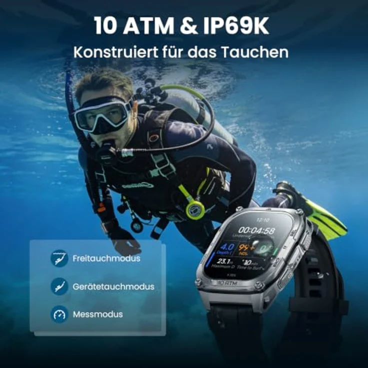 KOSPET Tank M4 Militärische Smartwatch für Herren, Dual-Band GPS, 10 ATM wasserdicht, 23 Sportmodi, Offline-Karten – Bild 4