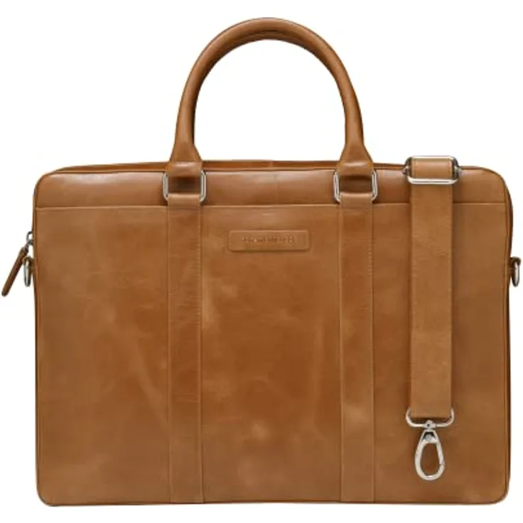 dbramante1928 - Nordborg Laptoptasche 15 Zoll für Damen & Herren - Aktentasche mit abnehmbarem & verstellbarem Schultergurt - Aus echtem Vollnarbenleder - Tan N.E. (2nd Gen)
