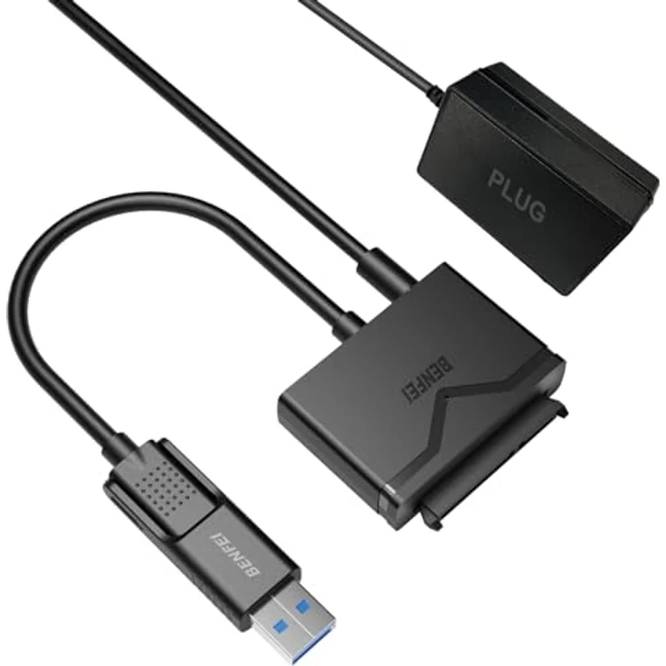 BENFEI USB 3.0 auf SATA Adapter, 2-in-1 Festplattenadapter für 2,5 Zoll / 3,5 Zoll HDD/SSD mit 12V/2A Netzadapter, unterstützt UASP, Plug-and-Play – Bild 1