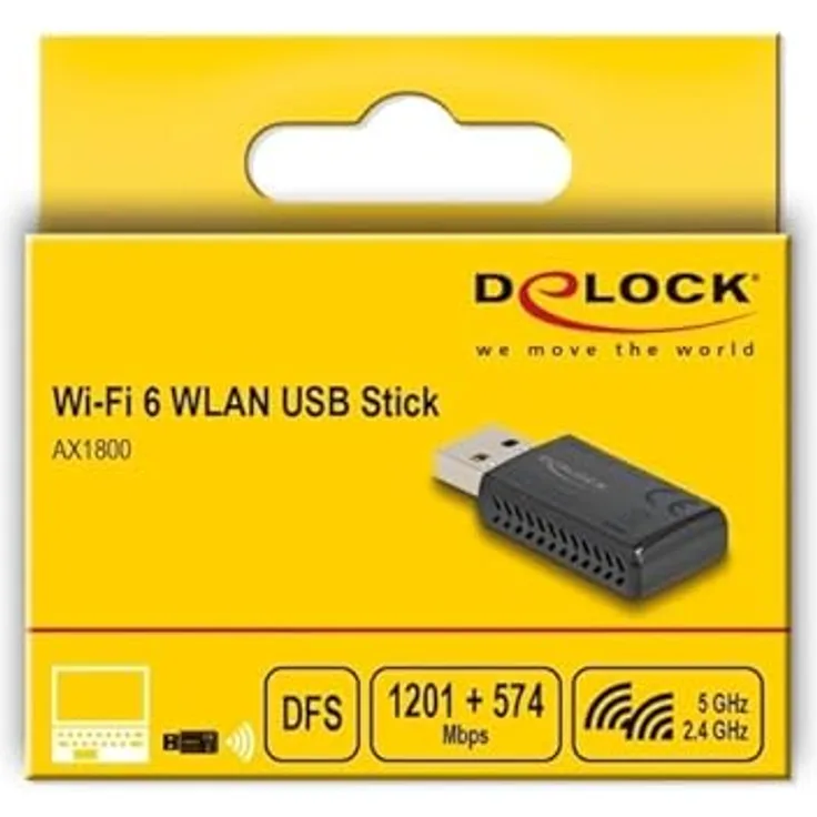 Delock Wi-Fi 6 Dualband WLAN USB Stick AX1800, 1201+574 Mbps, Schwarz