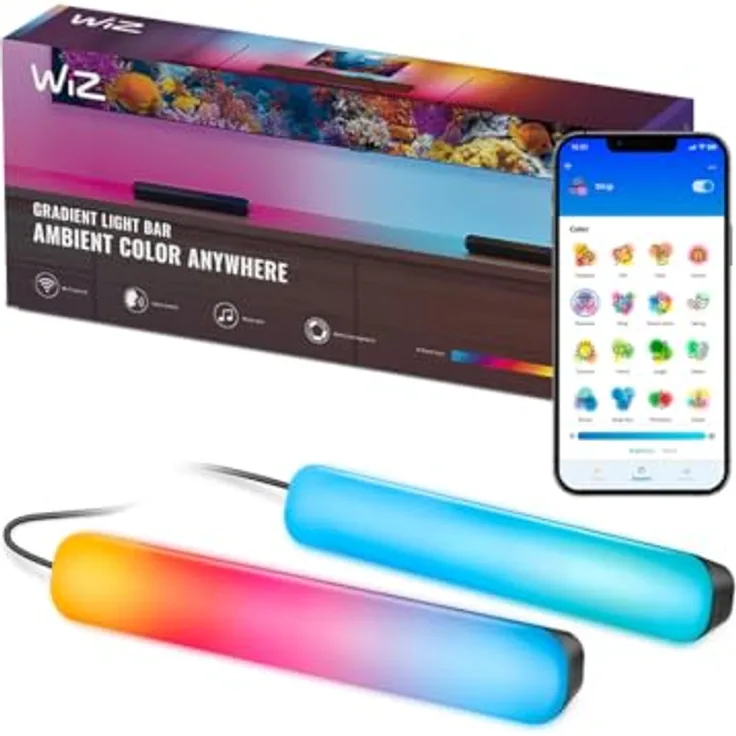 WiZ Gradient Light Bars, RGBIC Smart Beleuchtung mit 7 Farbsegmenten, Wi-Fi Steuerung, App- und Sprachsteuerung, 2er Pack