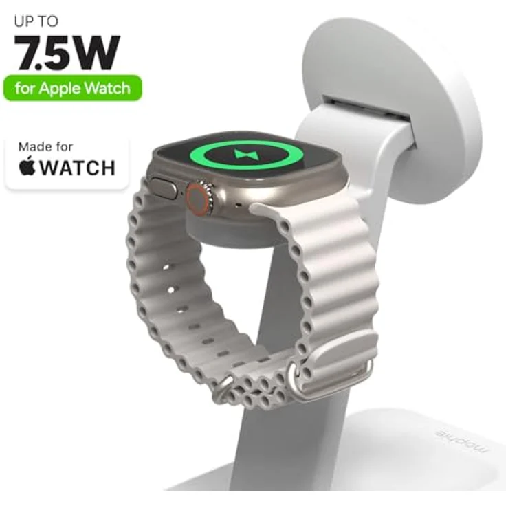 ZAGG mophie Snap Plus, 3-in-1 Drahtlose Schnellladestation [15W], iPhone/Airpod/Apple Watch/Qi2-tauglich, Gleichzeitiges Laden, Verstellbarer Kopf, Hoch/Quer Modus, [EU] (Weiss) – Bild 3