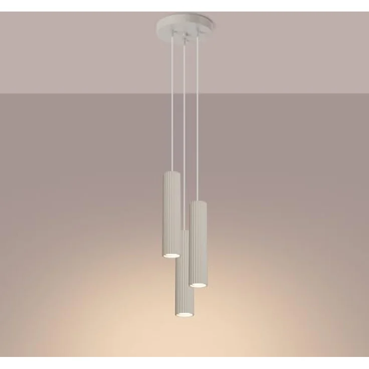 SOLLUX lighting Hängelampe Pendelleuchte Aluminium 3 Flammig 19,5 x 19,5 x 108 cm Karbon Beige – Bild 4